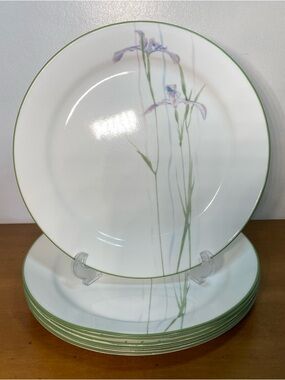 Corelle Shadow Iris 10 1/4 Dinner Plates Purple Green Floral Vintage Set Of 7